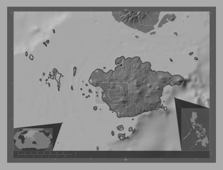 Téléchargez les photos : Basilan, province of Philippines. Bilevel elevation map with lakes and rivers. Corner auxiliary location maps - en image libre de droit