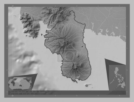 Foto de Bataan, province of Philippines. Grayscale elevation map with lakes and rivers. Corner auxiliary location maps - Imagen libre de derechos