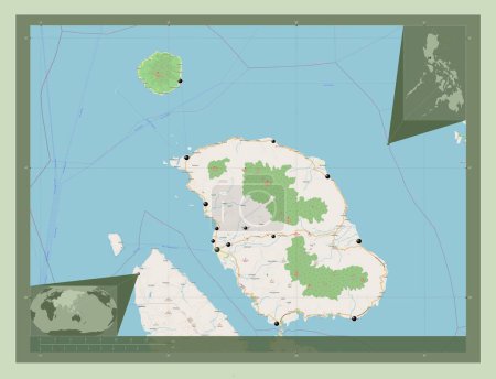 Téléchargez les photos : Biliran, province of Philippines. Open Street Map. Locations of major cities of the region. Corner auxiliary location maps - en image libre de droit