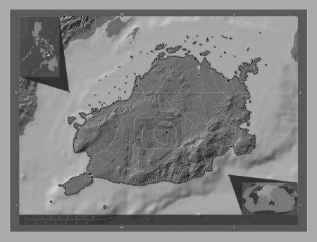 Photo for Bohol, province of Philippines. Bilevel elevation map with lakes and rivers. Locations of major cities of the region. Corner auxiliary location maps - Royalty Free Image