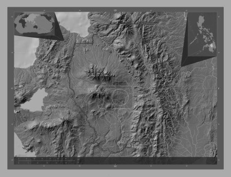 Téléchargez les photos : Bukidnon, province of Philippines. Bilevel elevation map with lakes and rivers. Corner auxiliary location maps - en image libre de droit