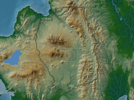 Téléchargez les photos : Bukidnon, province of Philippines. Colored elevation map with lakes and rivers - en image libre de droit