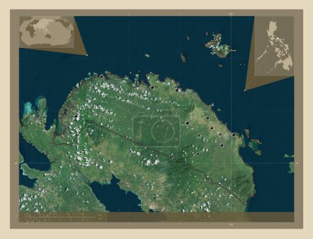 Téléchargez les photos : Camarines Norte, province of Philippines. High resolution satellite map. Locations of major cities of the region. Corner auxiliary location maps - en image libre de droit