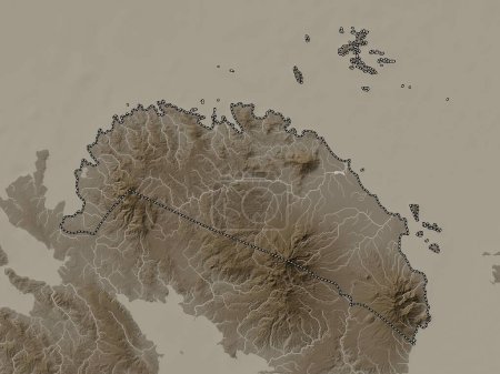 Téléchargez les photos : Camarines Norte, province of Philippines. Elevation map colored in sepia tones with lakes and rivers - en image libre de droit