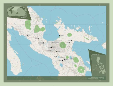 Téléchargez les photos : Camarines Sur, province of Philippines. Open Street Map. Locations and names of major cities of the region. Corner auxiliary location maps - en image libre de droit