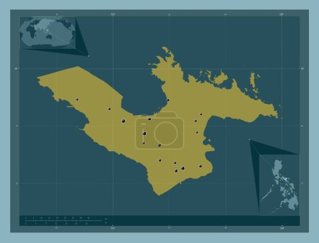 Foto de Camarines Sur, province of Philippines. Solid color shape. Locations of major cities of the region. Corner auxiliary location maps - Imagen libre de derechos