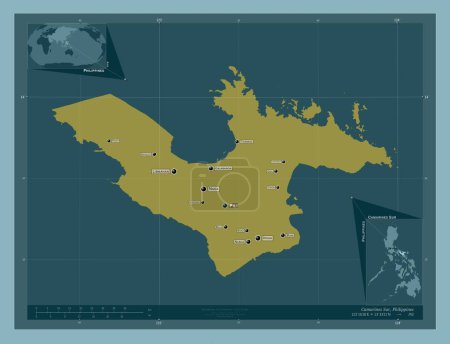 Foto de Camarines Sur, province of Philippines. Solid color shape. Locations and names of major cities of the region. Corner auxiliary location maps - Imagen libre de derechos