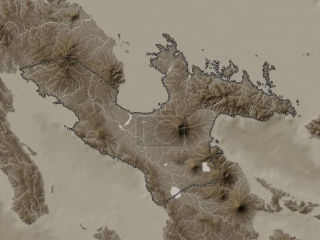 Téléchargez les photos : Camarines Sur, province of Philippines. Elevation map colored in sepia tones with lakes and rivers - en image libre de droit