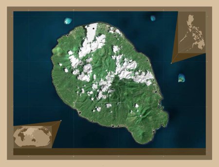 Téléchargez les photos : Camiguin, province of Philippines. Low resolution satellite map. Locations of major cities of the region. Corner auxiliary location maps - en image libre de droit