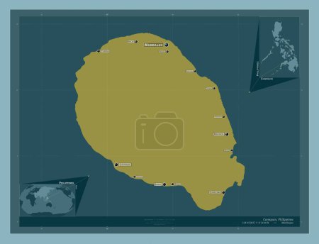 Téléchargez les photos : Camiguin, province of Philippines. Solid color shape. Locations and names of major cities of the region. Corner auxiliary location maps - en image libre de droit