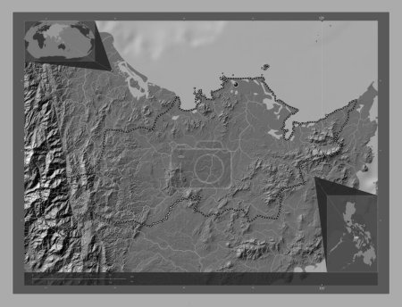 Foto de Capiz, province of Philippines. Bilevel elevation map with lakes and rivers. Corner auxiliary location maps - Imagen libre de derechos
