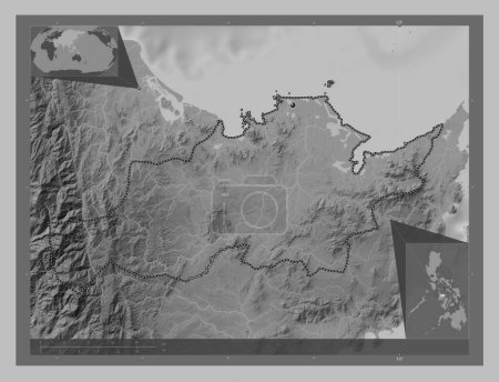 Photo for Capiz, province of Philippines. Grayscale elevation map with lakes and rivers. Corner auxiliary location maps - Royalty Free Image