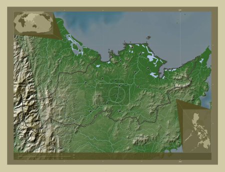 Foto de Capiz, province of Philippines. Elevation map colored in wiki style with lakes and rivers. Locations of major cities of the region. Corner auxiliary location maps - Imagen libre de derechos