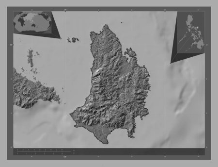 Téléchargez les photos : Catanduanes, province of Philippines. Bilevel elevation map with lakes and rivers. Corner auxiliary location maps - en image libre de droit