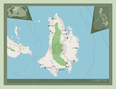 Téléchargez les photos : Catanduanes, province of Philippines. Open Street Map. Locations and names of major cities of the region. Corner auxiliary location maps - en image libre de droit