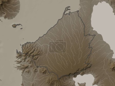 Photo for Cavite, province of Philippines. Elevation map colored in sepia tones with lakes and rivers - Royalty Free Image