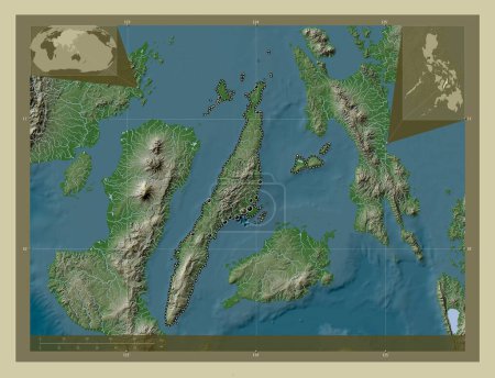 Photo for Cebu, province of Philippines. Elevation map colored in wiki style with lakes and rivers. Locations of major cities of the region. Corner auxiliary location maps - Royalty Free Image