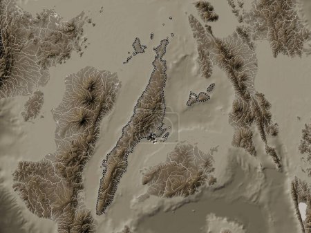 Photo for Cebu, province of Philippines. Elevation map colored in sepia tones with lakes and rivers - Royalty Free Image