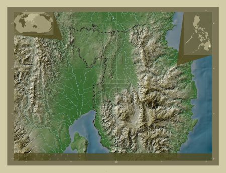 Photo for Compostela Valley, province of Philippines. Elevation map colored in wiki style with lakes and rivers. Corner auxiliary location maps - Royalty Free Image