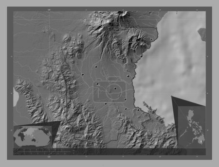 Foto de Davao del Sur, province of Philippines. Bilevel elevation map with lakes and rivers. Locations of major cities of the region. Corner auxiliary location maps - Imagen libre de derechos