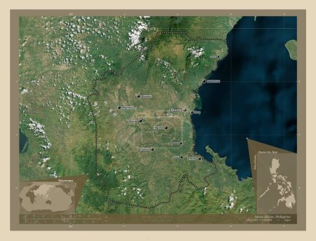 Téléchargez les photos : Davao del Sur, province of Philippines. High resolution satellite map. Locations and names of major cities of the region. Corner auxiliary location maps - en image libre de droit