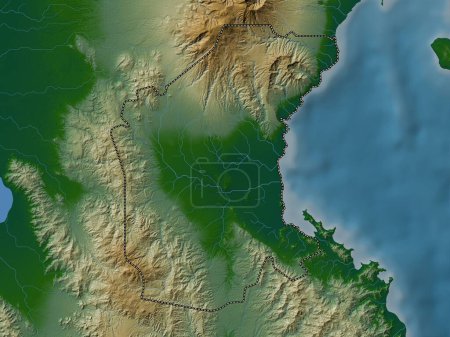 Téléchargez les photos : Davao del Sur, province of Philippines. Colored elevation map with lakes and rivers - en image libre de droit