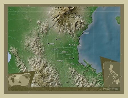 Photo for Davao del Sur, province of Philippines. Elevation map colored in wiki style with lakes and rivers. Locations and names of major cities of the region. Corner auxiliary location maps - Royalty Free Image