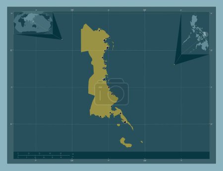 Foto de Eastern Samar, province of Philippines. Solid color shape. Locations of major cities of the region. Corner auxiliary location maps - Imagen libre de derechos