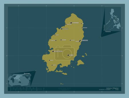 Foto de Guimaras, province of Philippines. Solid color shape. Locations and names of major cities of the region. Corner auxiliary location maps - Imagen libre de derechos