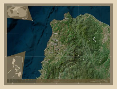 Foto de Ilocos Norte, province of Philippines. High resolution satellite map. Locations and names of major cities of the region. Corner auxiliary location maps - Imagen libre de derechos