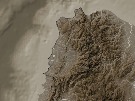Photo for Ilocos Norte, province of Philippines. Elevation map colored in sepia tones with lakes and rivers - Royalty Free Image
