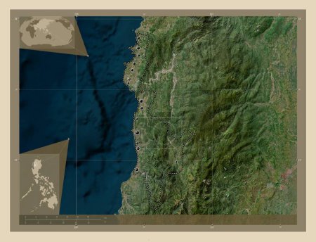 Foto de Ilocos Sur, province of Philippines. High resolution satellite map. Locations of major cities of the region. Corner auxiliary location maps - Imagen libre de derechos