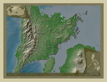 Photo for Iloilo, province of Philippines. Elevation map colored in wiki style with lakes and rivers. Locations and names of major cities of the region. Corner auxiliary location maps - Royalty Free Image