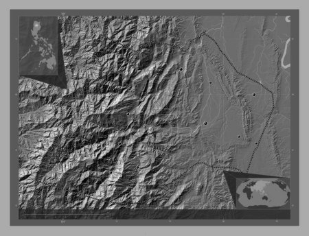 Photo for Kalinga, province of Philippines. Bilevel elevation map with lakes and rivers. Locations of major cities of the region. Corner auxiliary location maps - Royalty Free Image