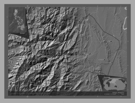 Photo for Kalinga, province of Philippines. Bilevel elevation map with lakes and rivers. Locations and names of major cities of the region. Corner auxiliary location maps - Royalty Free Image