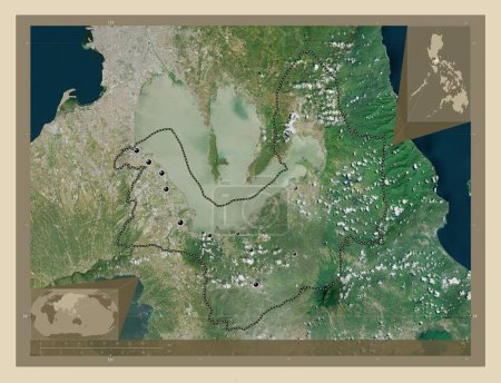 Foto de Laguna, province of Philippines. High resolution satellite map. Locations of major cities of the region. Corner auxiliary location maps - Imagen libre de derechos