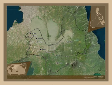 Foto de Laguna, province of Philippines. Low resolution satellite map. Locations and names of major cities of the region. Corner auxiliary location maps - Imagen libre de derechos