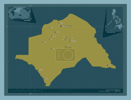 Téléchargez les photos : Lanao del Sur, province of Philippines. Solid color shape. Locations and names of major cities of the region. Corner auxiliary location maps - en image libre de droit