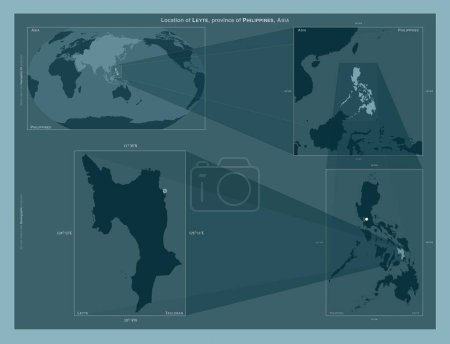 Foto de Leyte, province of Philippines. Diagram showing the location of the region on larger-scale maps. Composition of vector frames and PNG shapes on a solid background - Imagen libre de derechos