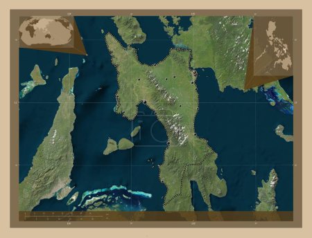 Foto de Leyte, province of Philippines. Low resolution satellite map. Locations of major cities of the region. Corner auxiliary location maps - Imagen libre de derechos