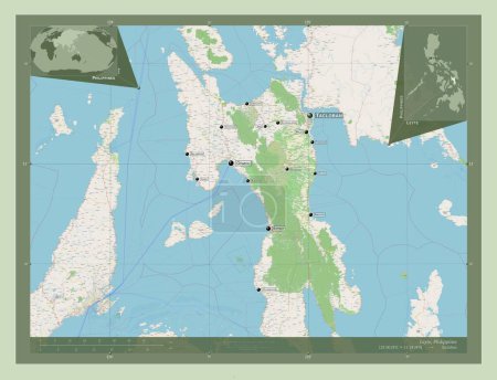 Foto de Leyte, province of Philippines. Open Street Map. Locations and names of major cities of the region. Corner auxiliary location maps - Imagen libre de derechos