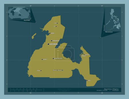 Téléchargez les photos : Maguindanao, province of Philippines. Solid color shape. Locations and names of major cities of the region. Corner auxiliary location maps - en image libre de droit