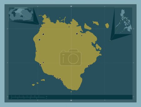 Foto de Marinduque, province of Philippines. Solid color shape. Locations of major cities of the region. Corner auxiliary location maps - Imagen libre de derechos