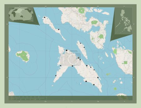 Téléchargez les photos : Masbate, province of Philippines. Open Street Map. Locations of major cities of the region. Corner auxiliary location maps - en image libre de droit