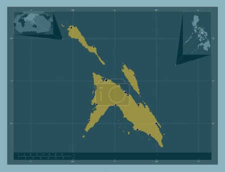 Téléchargez les photos : Masbate, province of Philippines. Solid color shape. Locations of major cities of the region. Corner auxiliary location maps - en image libre de droit