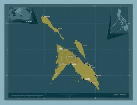 Téléchargez les photos : Masbate, province of Philippines. Solid color shape. Locations and names of major cities of the region. Corner auxiliary location maps - en image libre de droit