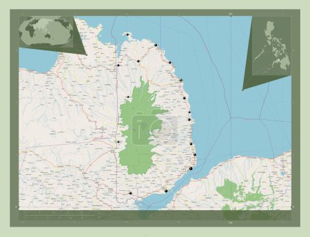 Téléchargez les photos : Misamis Occidental, province of Philippines. Open Street Map. Locations of major cities of the region. Corner auxiliary location maps - en image libre de droit