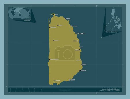 Téléchargez les photos : Misamis Occidental, province of Philippines. Solid color shape. Locations and names of major cities of the region. Corner auxiliary location maps - en image libre de droit