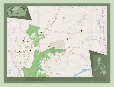 Téléchargez les photos : Mountain Province, province of Philippines. Open Street Map. Locations of major cities of the region. Corner auxiliary location maps - en image libre de droit