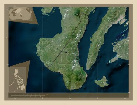 Foto de Negros Oriental, province of Philippines. High resolution satellite map. Locations of major cities of the region. Corner auxiliary location maps - Imagen libre de derechos